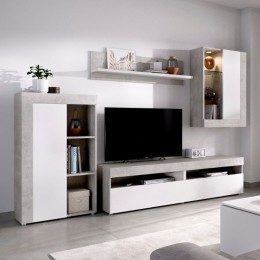 Mueble de Salón Tokio Blanco y Cemento 