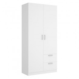 Armario 2 puertas 2 cajones Maxi 215 cm de altura, blanco con barra de colgar y 2 estantes, muy barato. Mobelcenter