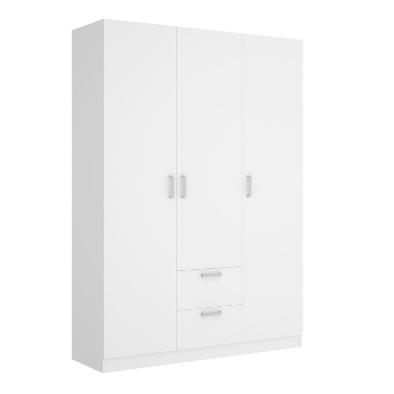 Armario 3 puertas 2 cajones Maxi 215 cm de altura, blanco, barra de colgar, 5 estantes, muy barato. Mobelcenter