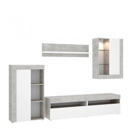 Mueble de salón Tokio modular con leds, cemento y blanco, barato. Mobelcenter