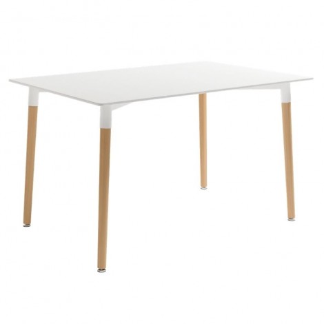 Mesa comedor fija Caribe rectangular acabado color blanco y patas color natural regulables. Mesa barata. Mobelcenter