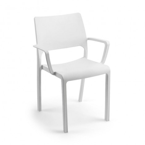 Silla fija apilable Tramontana con brazos color blanco, ergonómica y cómoda, interior y exterior. Mobelcenter