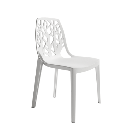 Silla exterior apilable Praga color blanco, ergonómica y cómoda, interior y exterior. Mobelcenter