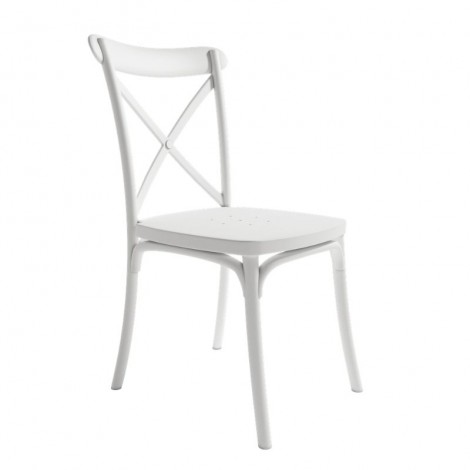 Silla exterior apilable Roma color blanco, ergonómica y cómoda, interior y exterior. Mobelcenter