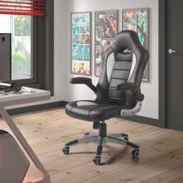 Silla oficina gaming Monza negra y gris brillo con brazos abatible y ruedas giratorias y antideslizantes