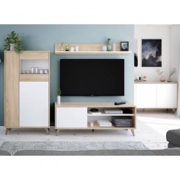 Mueble de Tv con estante Kikua Plus acabado Roble Canadian y Blanco Artik. Mueble tv 1 puerta 2 huecos. Mobelcenter