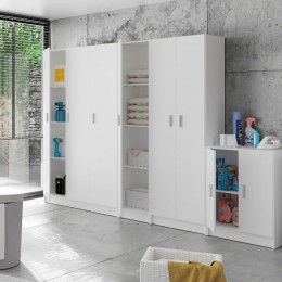 Armario multiusos 3 puertas con escobero Blanco. altillo, 3 estantes regulables en altura, armario auxiliar barato. Mobelcenter