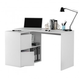 Mesa escritorio adapta multiposición con dos cajones y dos estantes color blanco artik. Mobelcenter