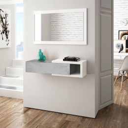 Recibidor Noon color cemento y blanco artik con cajón y espejo. Mobelcenter