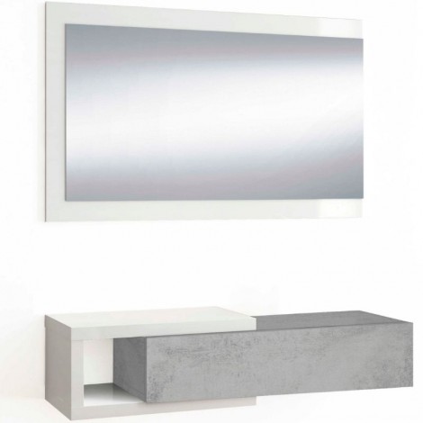 Recibidor Noon color cemento y blanco artik con cajón y espejo. Mobelcenter
