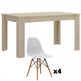 Conjunto Mesa Ness Natural y 4 sillas Tower Blancas Mobelcenter