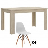 Conjunto Mesa Ness Natural y 4 sillas Tower Blancas Mobelcenter