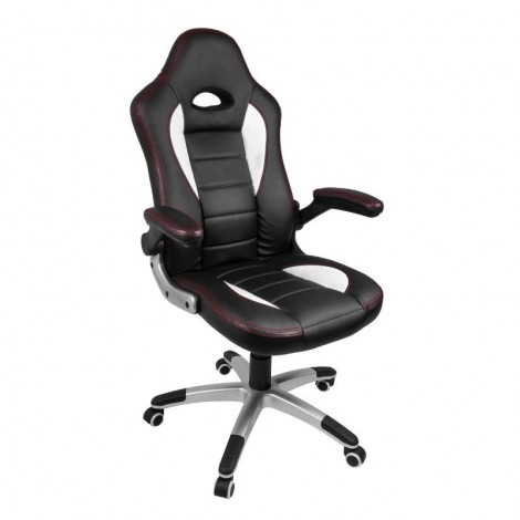Silla oficina gaming Monza negra y blanca con brazos abatible y ruedas giratorias y antideslizantes