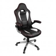 Silla oficina gaming Monza negra y blanca con brazos abatible y ruedas giratorias y antideslizantes
