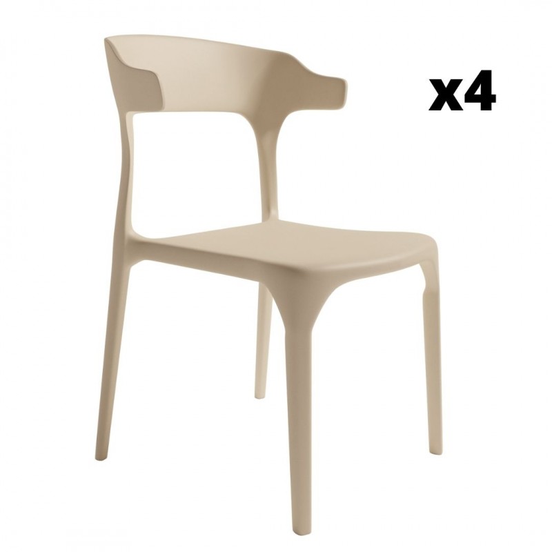 Pack 4 Sillas exterior apilable Pisa color arena, ergonómica y cómoda, interior y exterior. Mobelcenter