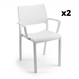 Silla fija apilable Tramonta con brazos color blanco, ergonómica y cómoda, interior y exterior. Pack 2 unidades Mobelcenter