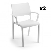 Silla fija apilable Tramonta con brazos color blanco, ergonómica y cómoda, interior y exterior. Pack 2 unidades Mobelcenter