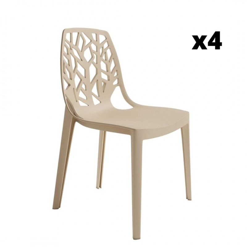 Pack 4 Sillas exterior apilable Praga color arena, ergonómica y cómoda, interior y exterior. Mobelcenter