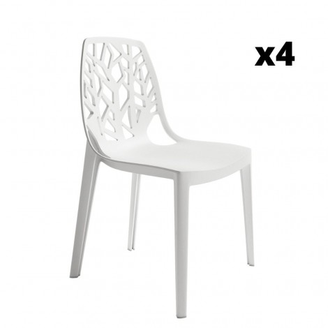 Pack 4 Sillas exterior apilable Praga color blanco, ergonómica y cómoda, interior y exterior. Mobelcenter