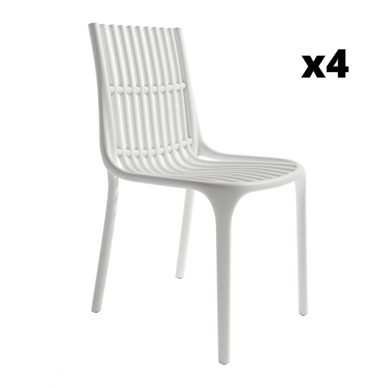 Pack 4 Sillas exterior apilable Milán color blanco, ergonómica y cómoda, interior y exterior. Mobelcenter
