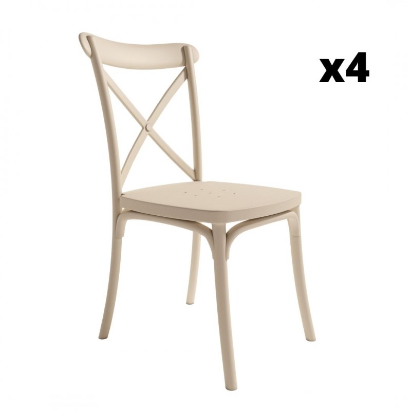 Pack 4 Sillas exterior apilable Roma color arena, ergonómica y cómoda, interior y exterior. Mobelcenter
