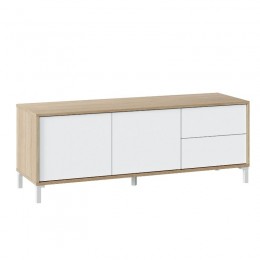 Mueble de Televisión Brooklyn Blanco y Roble Canadian 2 puertas 2 cajones