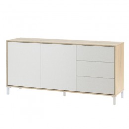 Aparador Brooklyn Blanco y Roble Canadian 2 puertas y 3 cajones