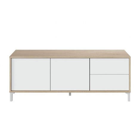 Mueble de Televisión Brooklyn color Roble Canadian y Blanco dos puertas 2 cajones