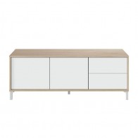Mueble de Televisión Brooklyn color Roble Canadian y Blanco dos puertas 2 cajones