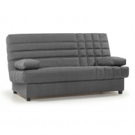 Sofá Cama Romeo cerrado acabado tela Gold color gris con 2 cojines y arcón.