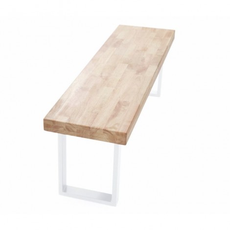 Banco Loft con asiento en roble nordish y estructura metálica en color blanco
