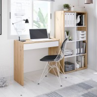 Estantería Cubos Noa en color Roble Nodi y Blanco Artik con 8 huecos y posición vertical y escritorio Noa