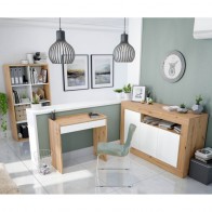 Estantería Cubos Noa en color Roble Nodi y Blanco Artik con 8 huecos y posición vertical más escritorio Noa y Aparador Baltik