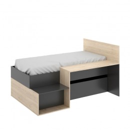 Cama Juvenil Mak de 190x90 con escritorio, 2 cajones y un hueco en Natural y Grafito