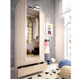 Armario 2 puertas 2 cajones acabado color natural abierto decoración