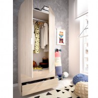 Armario 2 puertas 2 cajones acabado color natural abierto decoración