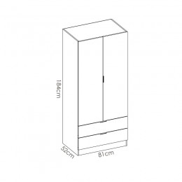 Medidas Armario 2 puertas 2 cajones acabado color natural. Ancho: 81 cm, alto: 184 cm, fondo: 52 cm