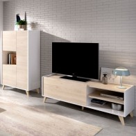 Mueble de televisión y aparador alto 3 puertas 1 hueco Ness Plus Natural y Blanco
