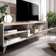 Mueble de televisión ness 1 puerta 2 huecos natural y blanco abierto