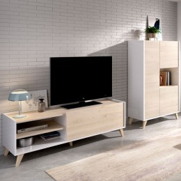 Mueble de televisión y aparador alto 3 puertas 1 hueco Ness Plus Natural y Blanco