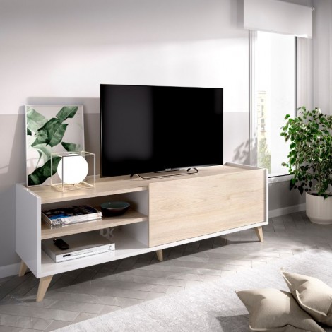 Mueble de televisión ness 1 puerta 2 huecos natural y blanco