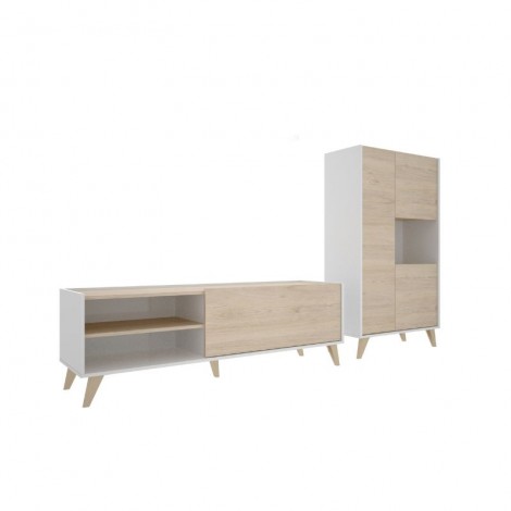 Mueble de televisión y aparador alto 3 puertas 1 hueco Ness Plus Natural y Blanco