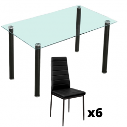 Conjunto Mesa Cristal y 6 sillas Emi