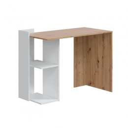 Mesa Escritorio Kenia reversible con dos estantes en color Roble Nodi y Blanco Artik