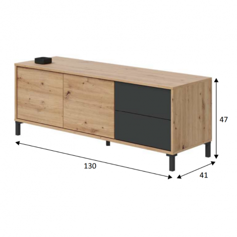 Mueble Televisión Brooklyn Roble Nodi Gris Antracita con dos puertas y dos cajones
