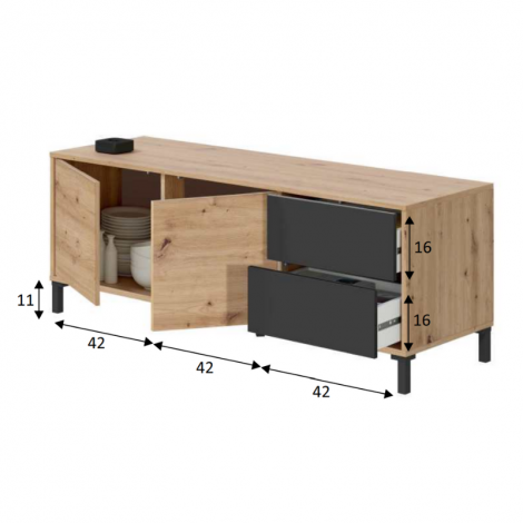 Mueble Televisión Brooklyn Roble Nodi Gris Antracita con dos puertas y dos cajones