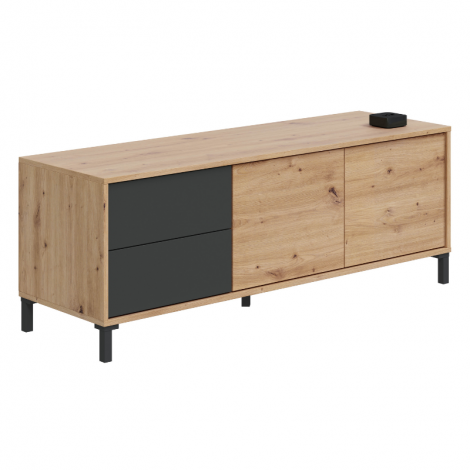 Mueble Televisión Brooklyn Roble Nodi Gris Antracita con dos puertas y dos cajones