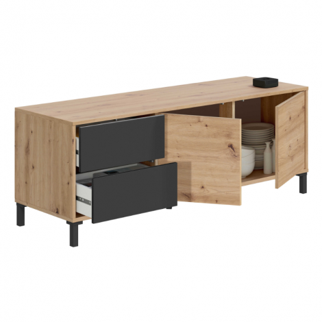 Mueble Televisión Brooklyn Roble Nodi Gris Antracita con dos puertas y dos cajones