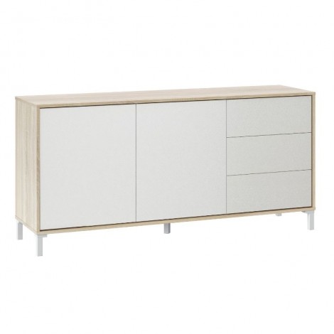 Aparador Brooklyn color Roble Canadian y Blanco 2 puertas 3 cajones