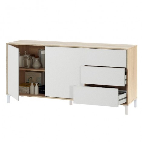 Aparador Brooklyn color Roble Canadian y Blanco 2 puertas 3 cajones